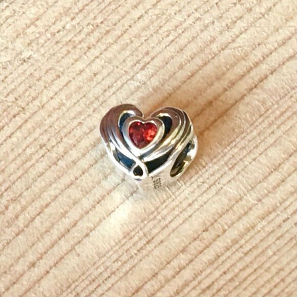 Sterling Silver Charm Red Cubic Zirconia 925 Heart Bead Fits Pandora Bracelet - Picture 5 of 9